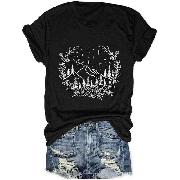 SHEIN Tops - Womans Black Graphic Tee with Mountain Design - 1XL